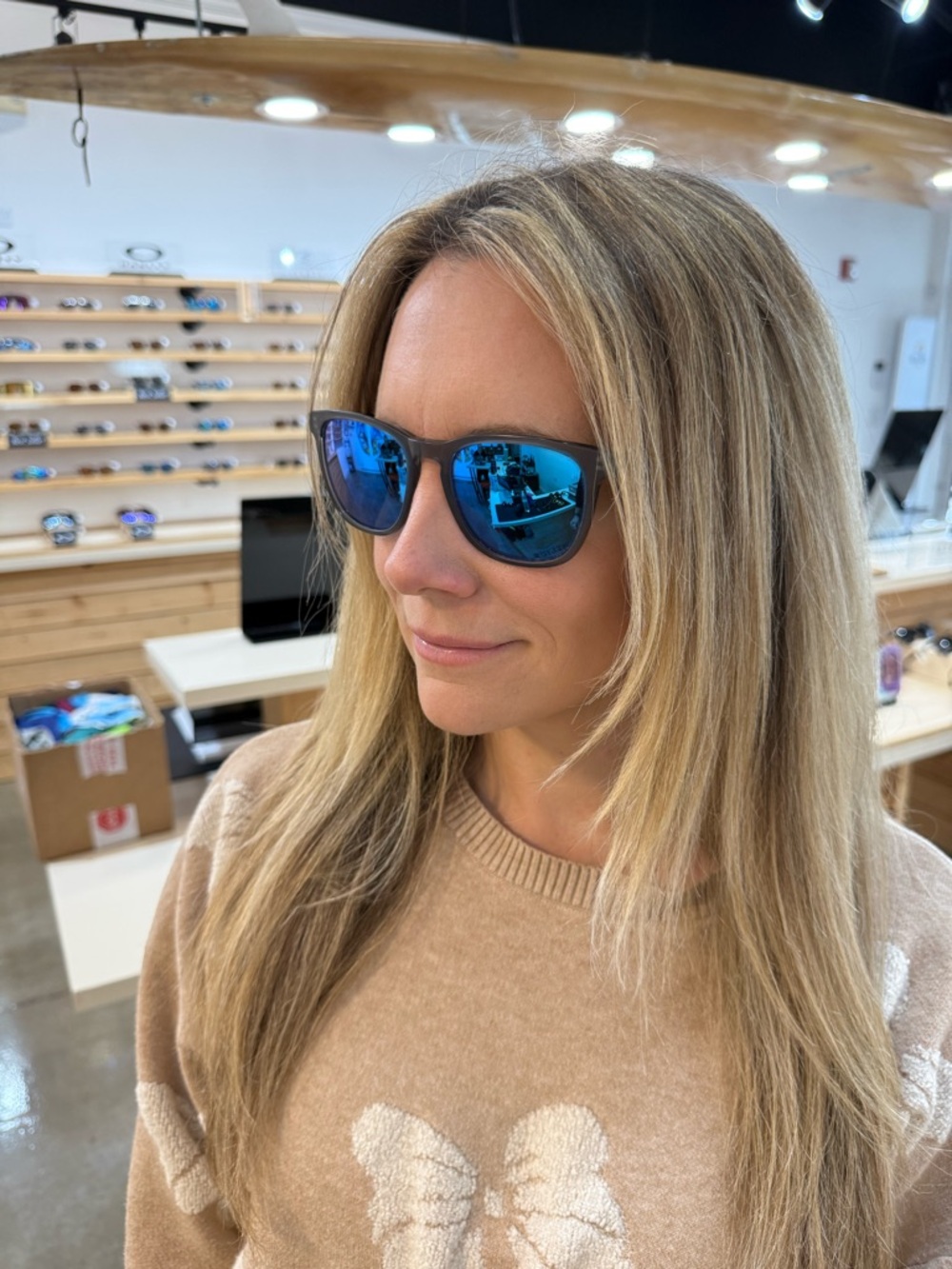 Costa Sullivan Square Sunglasses Gray Frame Mirrored Blue Glass Lens Unisex